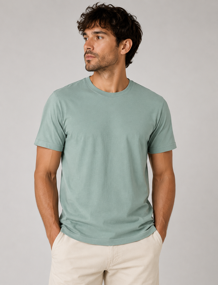 mens sea glass blue classic fit t-shirt short sleeve crew neck airlume cotton image view.