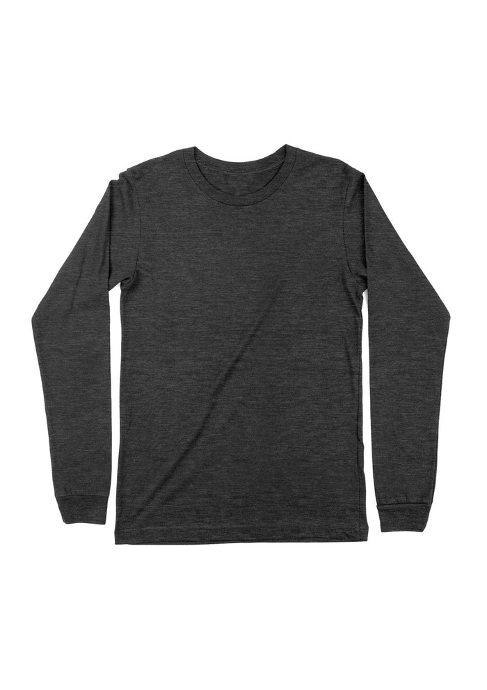 mens gray classic fit t-shirt crew neck long sleeve triblend front flat image