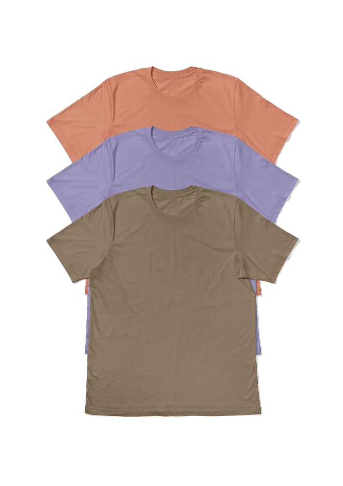 Men's Short Sleeve Crew Summer Sky 3-Pack: Sunset, Lavender, and Tan T-Shirts - Perfect TShirt Co