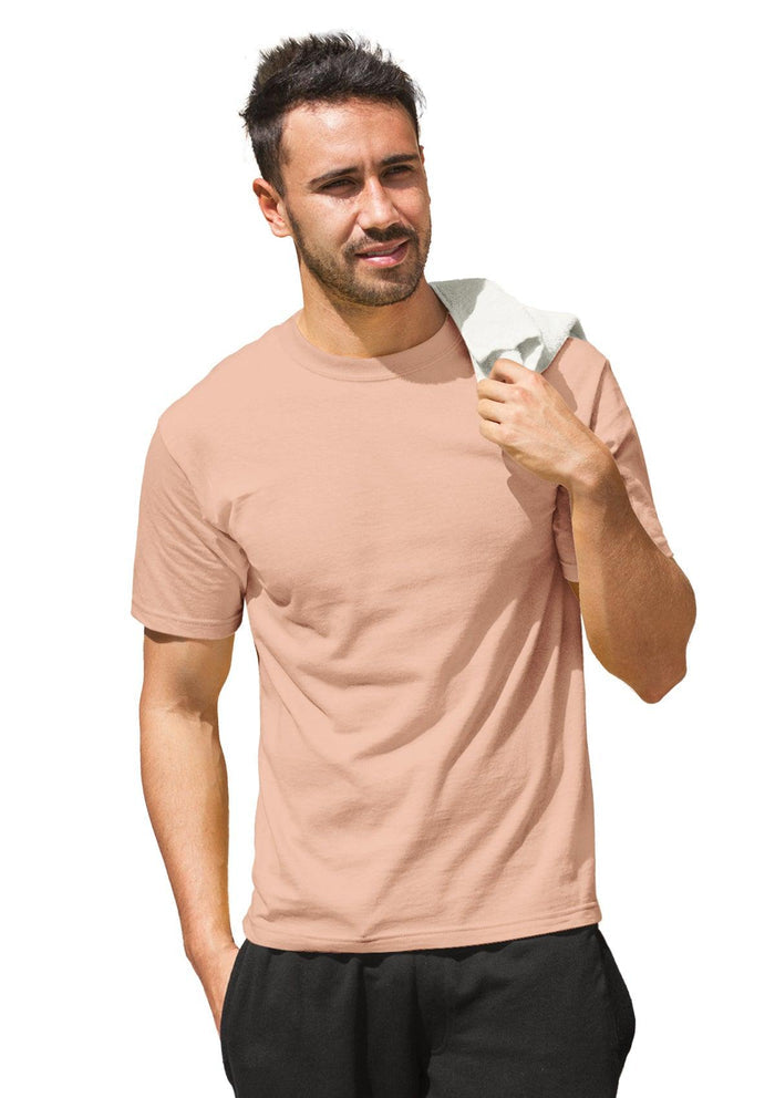 mens peach classic fit short sleeve crew neck airlume cotton t-shirt lifestyle image