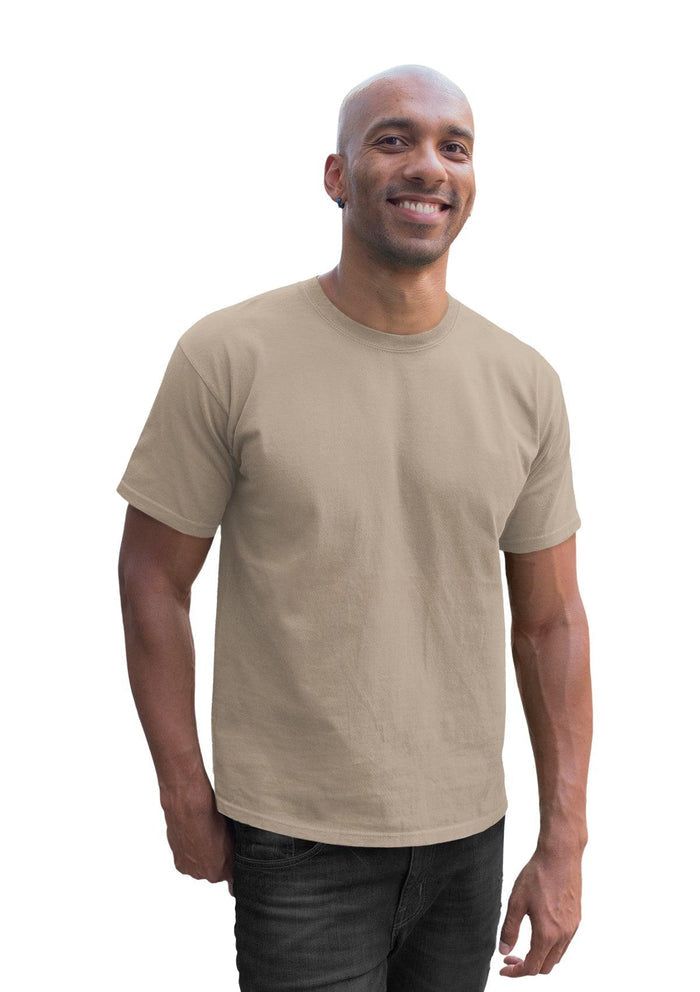 mens sand classic fit t-shirt short sleeve airlume cotton lifestyle image