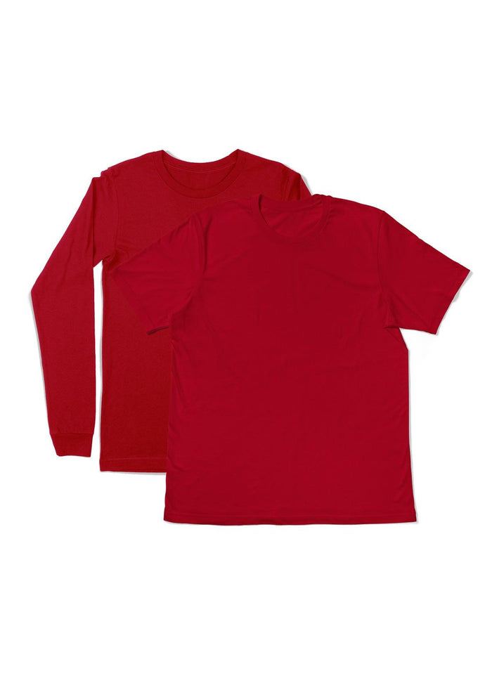 mens red classic fit t-shirt short and long sleeve crew neck airlume cotton flat front image