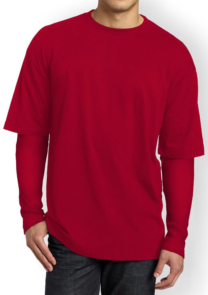 mens red classic fit t-shirt short and long sleeve crew neck airlume cotton lifestyle image
