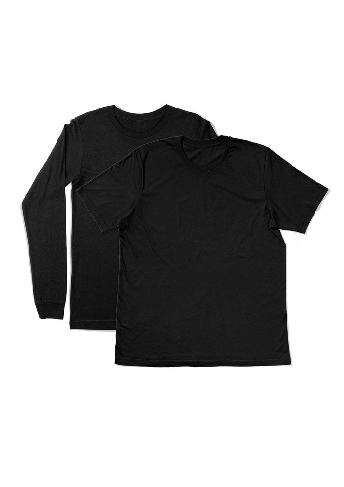 mens  black classic fit t-shirt long and short sleeve airlume cotton 2 pack bundle flat front image