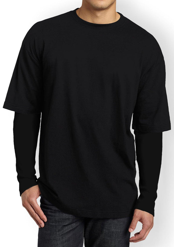 mens  black classic fit t-shirt long and short sleeve airlume cotton 2 pack bundle lifestyle image
