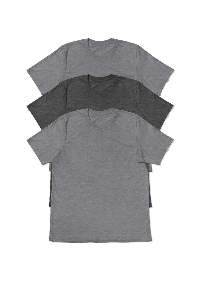 Mens T-Shirts Short Sleeve Crew Neck Athletic Gray Tri-Blend 3 Pack - Perfect TShirt Co