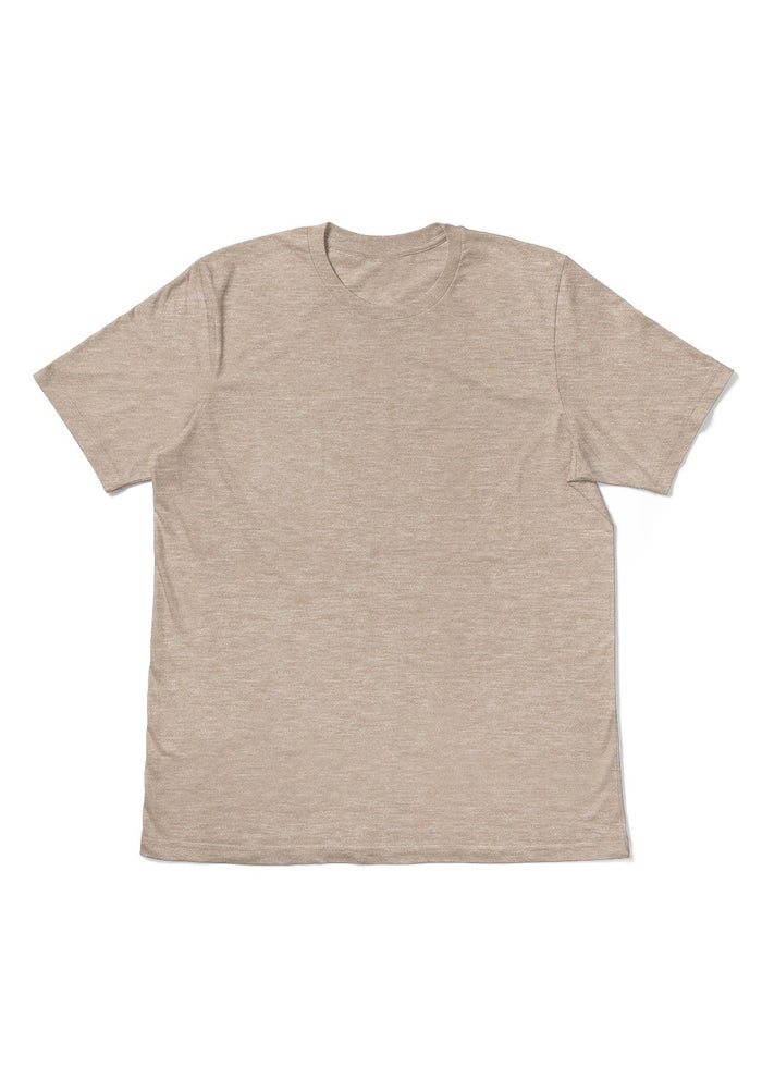 mens sand classic fit t-shirt short sleeve heather airlume cotton front flat image