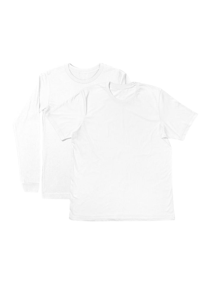 mens  white classic fit t-shirts long and short sleeve airlume cotton  front flat view