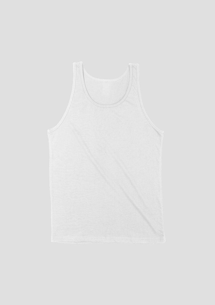 mens white tank style  t-shirts   airlume cotton front flat view