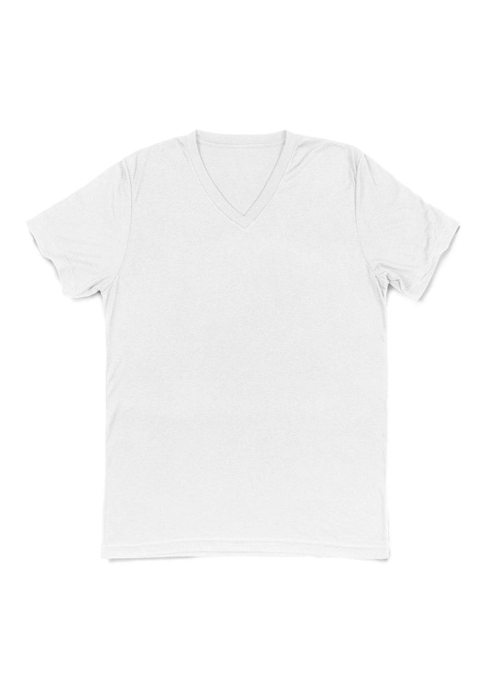 mens white classic fit  t-shirt v-neck  triblend  front flat view