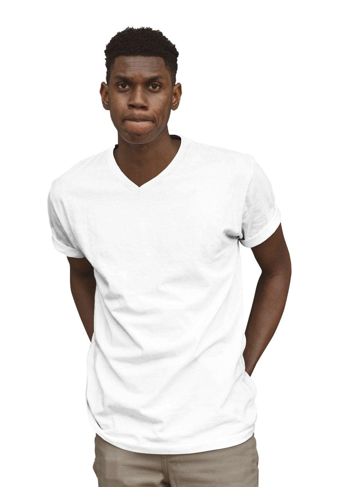 mens white classic fit  t-shirt v-neck  triblend lifestyle image view