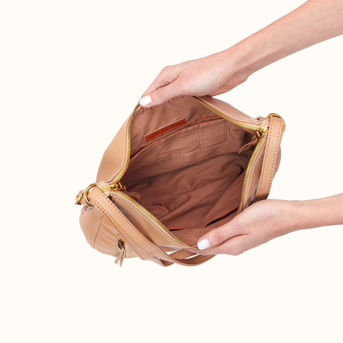 Merrin Convertible Backpack in Pebbled Leather - Sandstorm