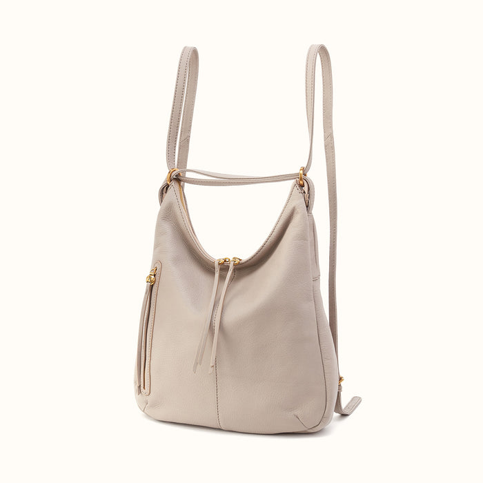 Merrin Convertible Backpack In Pebbled Leather - Taupe- FOL