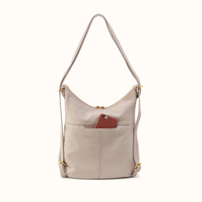 Merrin Convertible Backpack in Pebbled Leather - Taupe