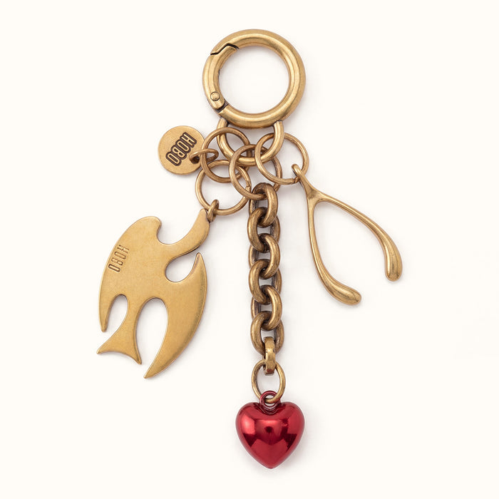 Metal Dove Love Bag Charm - Gold- FOL