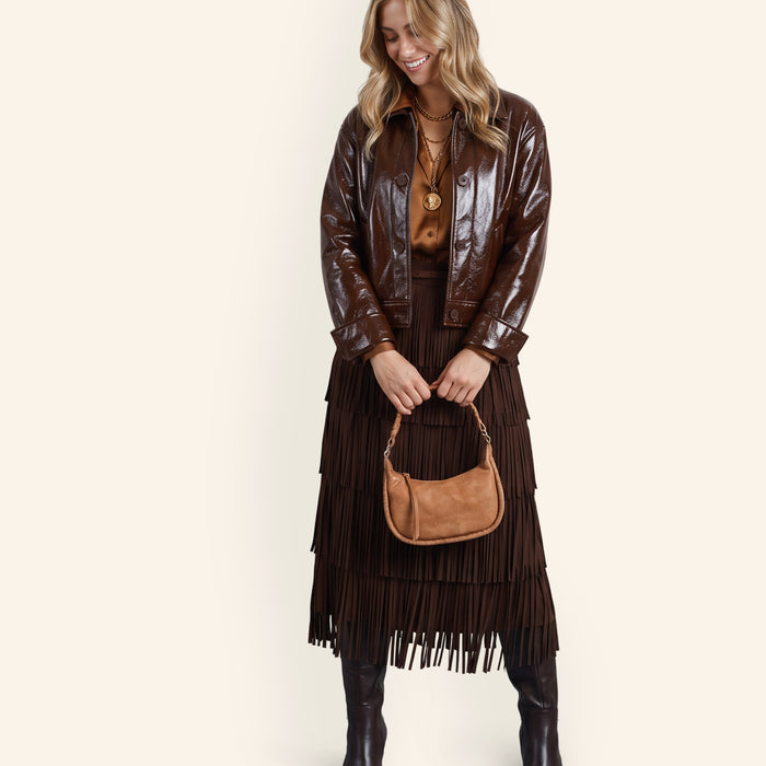 Mia Crescent Hobo In Buffed Leather - Whiskey
