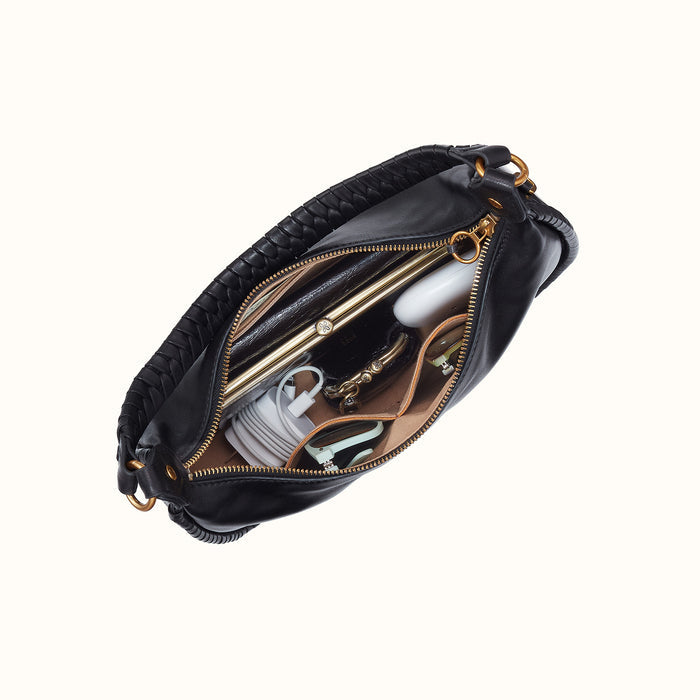 Mia Crescent Hobo In Smooth Leather - Black