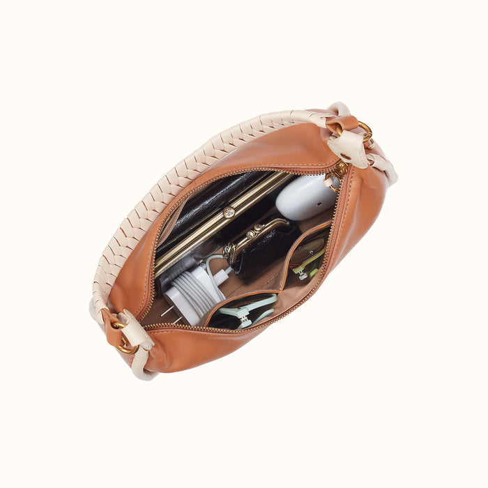 Mia Crescent Hobo in Smooth Leather - Warm Cashew