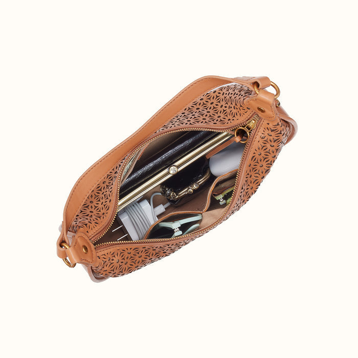 Mia Crescent Hobo in Sun-Perf Leather - Canyon Petal