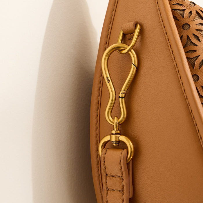 Mia Crescent Hobo in Sun-Perf Leather - Canyon Petal