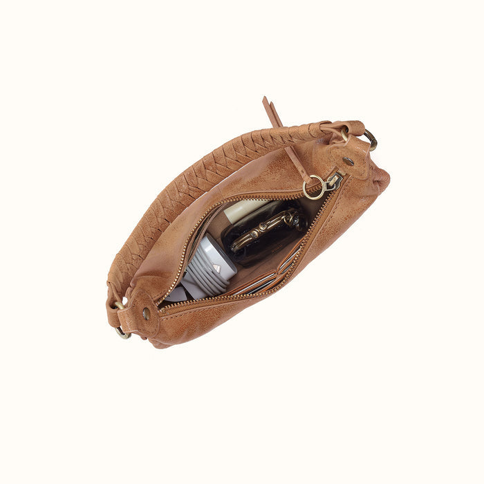 Mia Crescent Small Hobo In Buffed Leather
