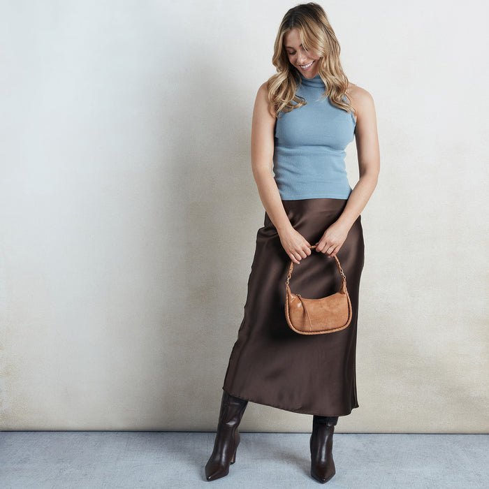 Mia Crescent Small Hobo In Buffed Leather