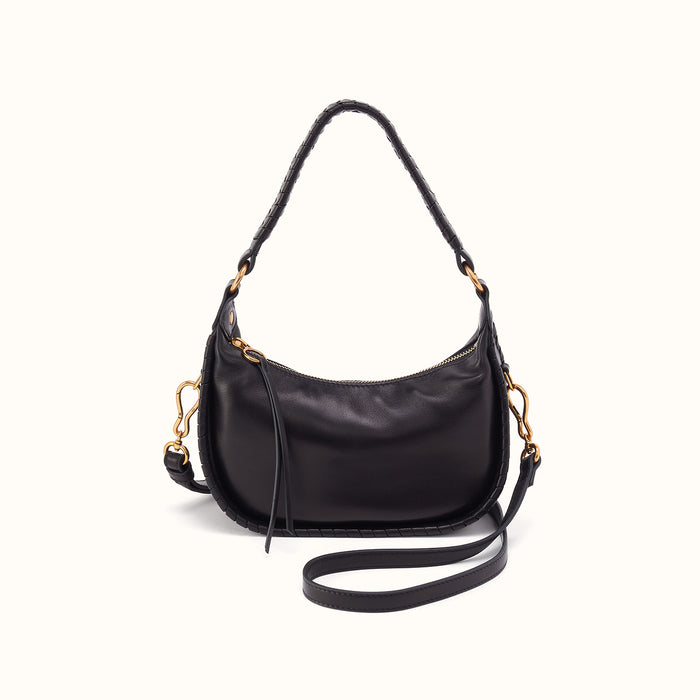 Mia Crescent Small Hobo In Smooth Leather - Black