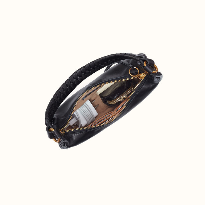 Mia Crescent Small Hobo In Smooth Leather - Black