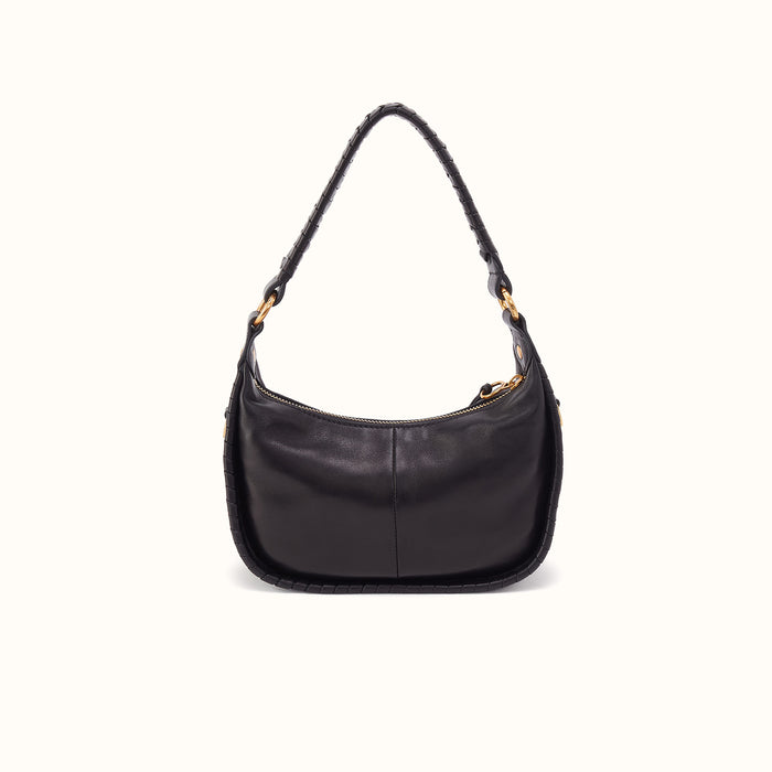 Mia Crescent Small Hobo In Smooth Leather - Black