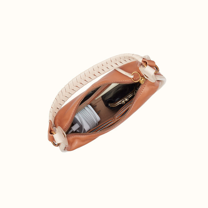 Mia Crescent Small Hobo in Smooth Leather - Warm Cashew