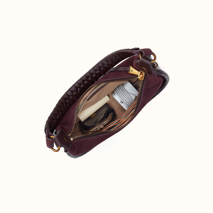 Mia Crescent Small Hobo In Suede Leather