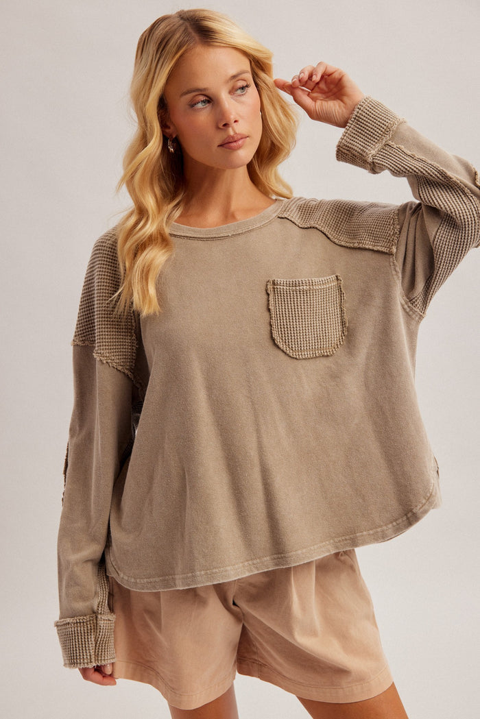 Mineral Washed Waffle Fabric Mixed Terry Top (Preorder 9/1/26)