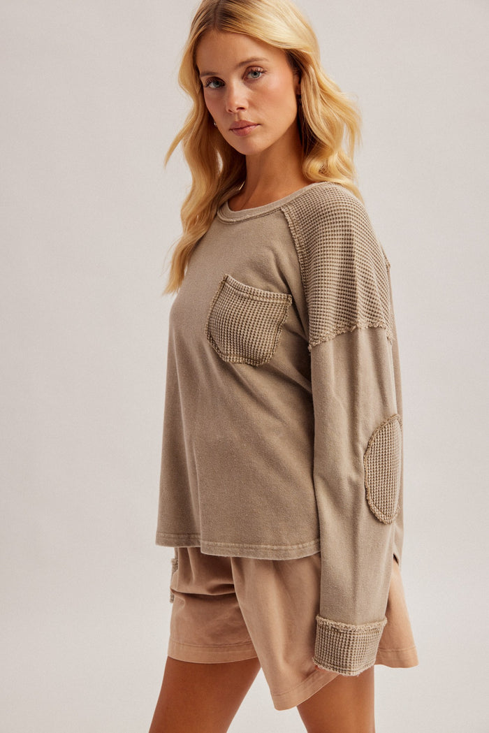 Mineral Washed Waffle Fabric Mixed Terry Top (Preorder 9/1/26)