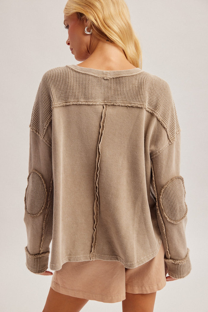 Mineral Washed Waffle Fabric Mixed Terry Top (Preorder 9/1/26)