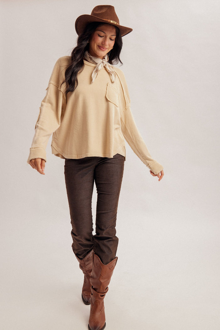 Mineral Washed Waffle Fabric Mixed Terry Top (Preorder 9/1/26)