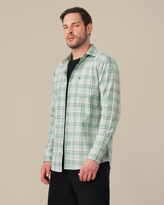 Mint Green Plaid 100% Cotton Slub Dobby Shirt