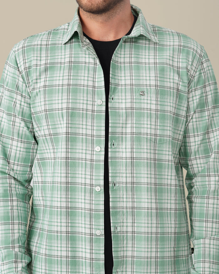 Mint Green Plaid 100% Cotton Slub Dobby Shirt