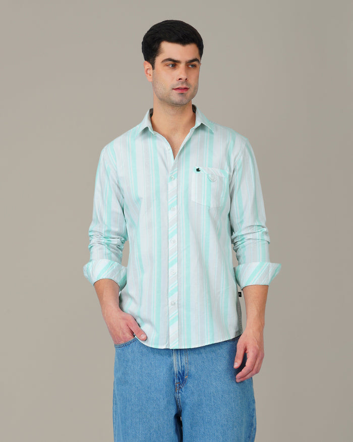 Mint Green Striped Oxford Shirt