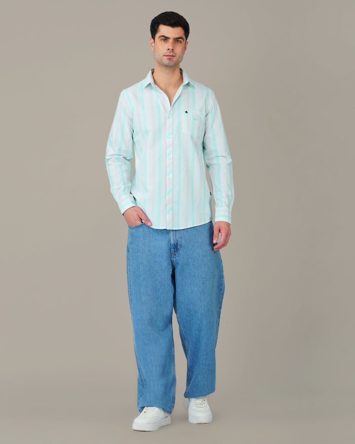Mint Green Striped Oxford Shirt