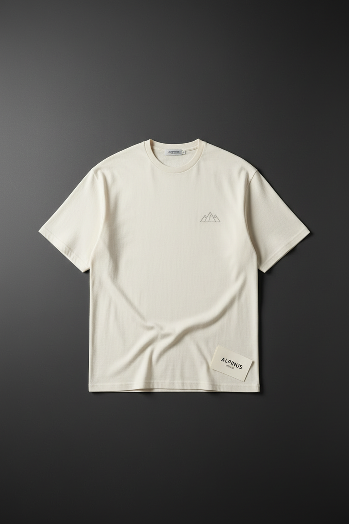 Mountain Tee Front — Cream oversized tee by Varidon
