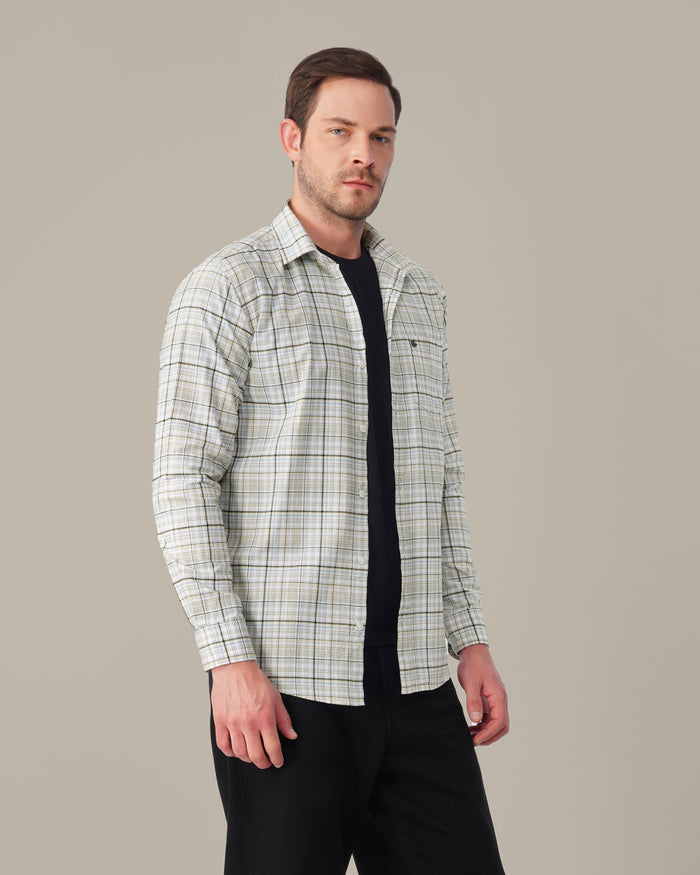 Multicolor Plaid Linen Plus Cotton Blend Shirt