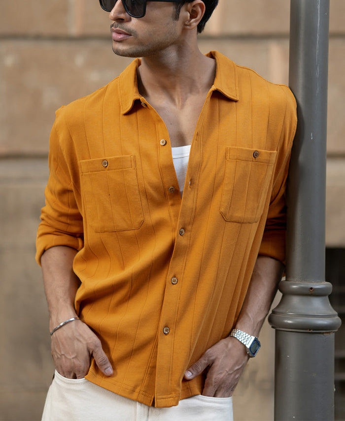 Mustard Structure Knit Shirt 100% Cotton