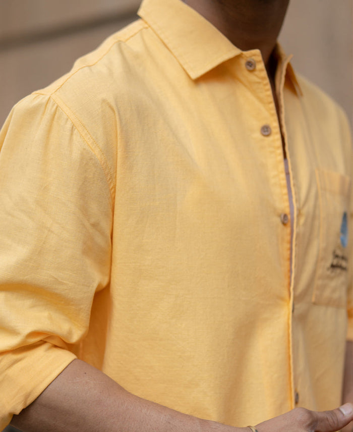 Mustard Yellow Embroidered Shirt 100% Cotton