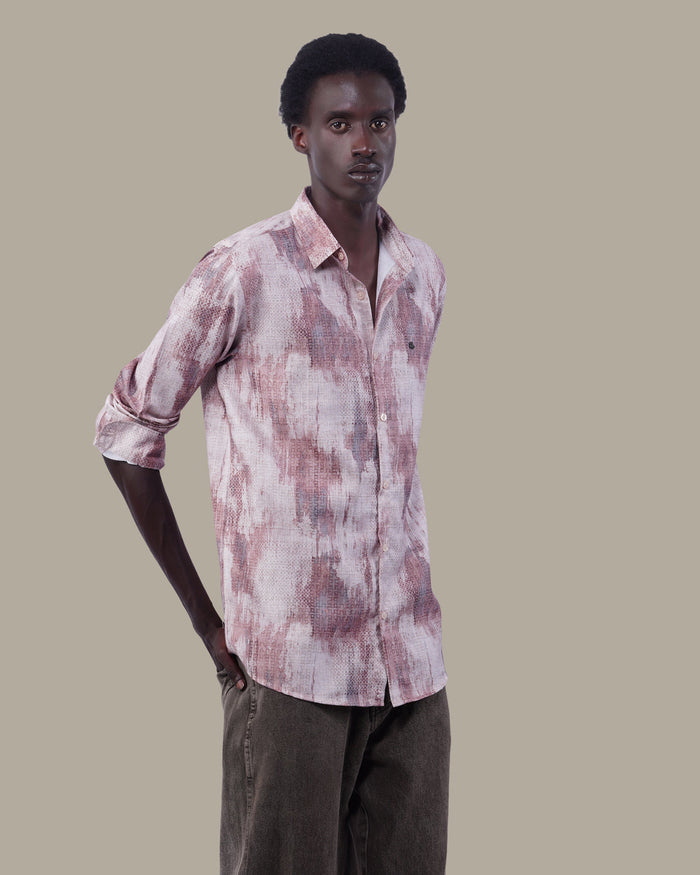 Muted Beige Abstract Oxford Polyester Shirt