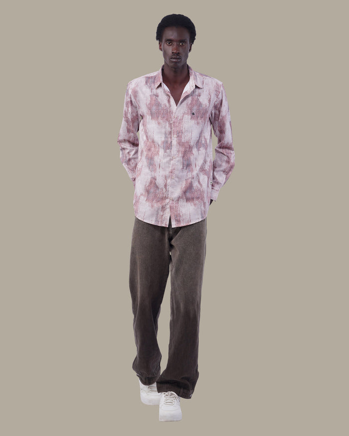 Muted Beige Abstract Oxford Polyester Shirt