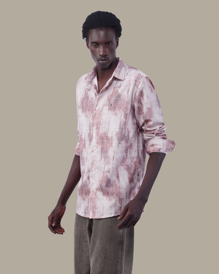 Muted Beige Abstract Oxford Polyester Shirt