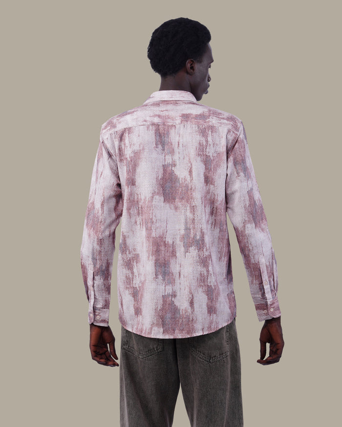 Muted Beige Abstract Oxford Polyester Shirt