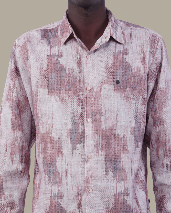 Muted Beige Abstract Oxford Polyester Shirt