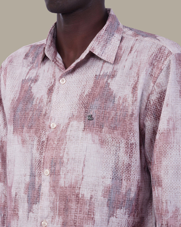 Muted Beige Abstract Oxford Polyester Shirt