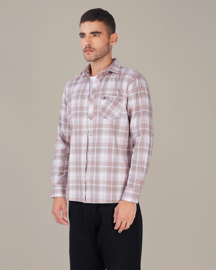 Muted Gray and Pink Plaid 100% Cotton Slub Shirt